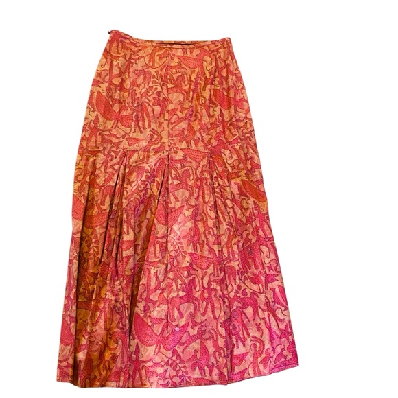 PERUVIAN CONNECTION Red Safari Back Kick Pleated  Skirt - Picture 2 of 7